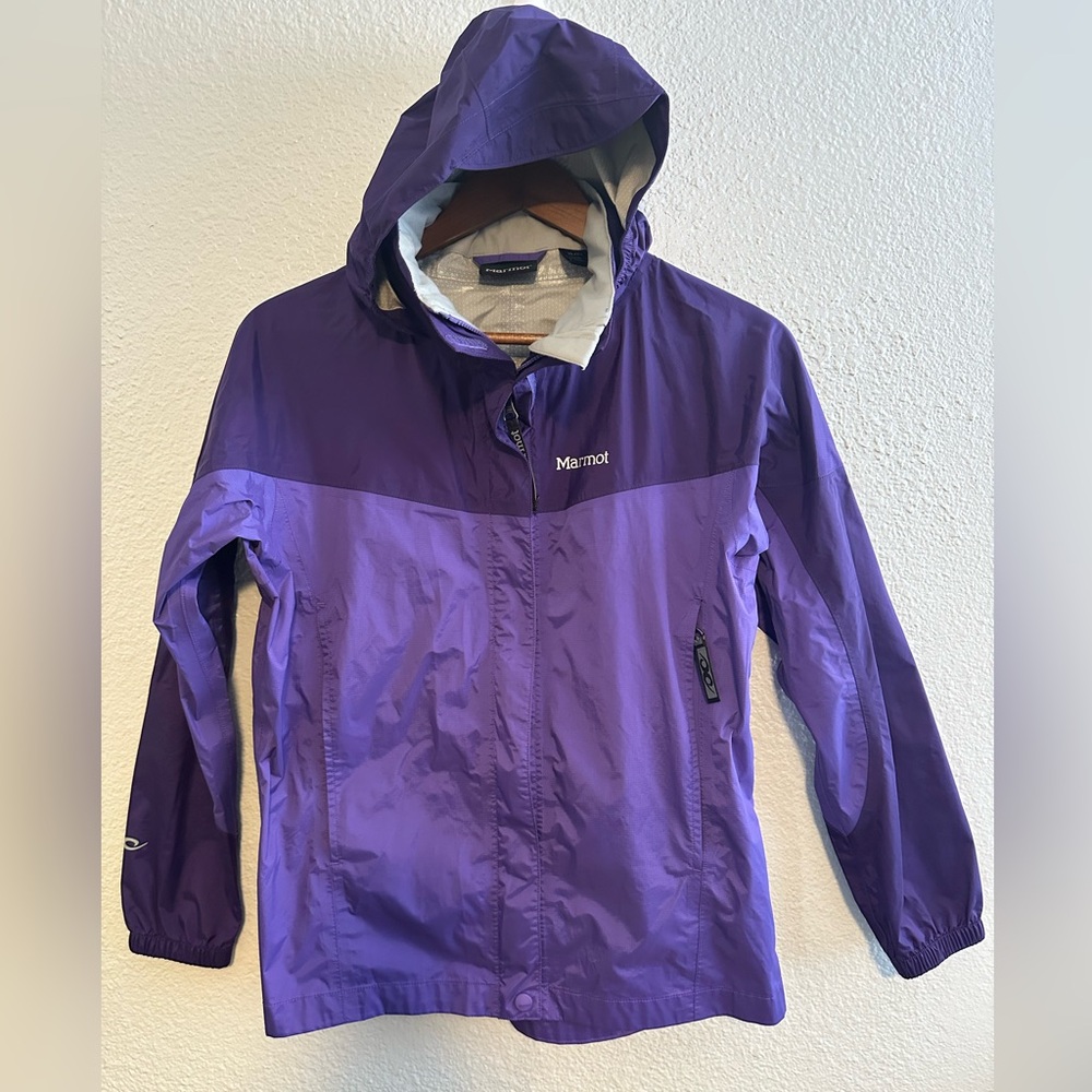 Marmot Girls Purple Lightweight Rolled Up Hooded Jacket Size XL